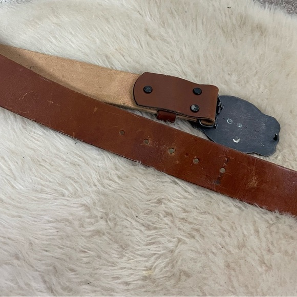 Women's 100% Leather Gold Ram Buckle Boho Indie Unique Belt - Picture 5 of 5